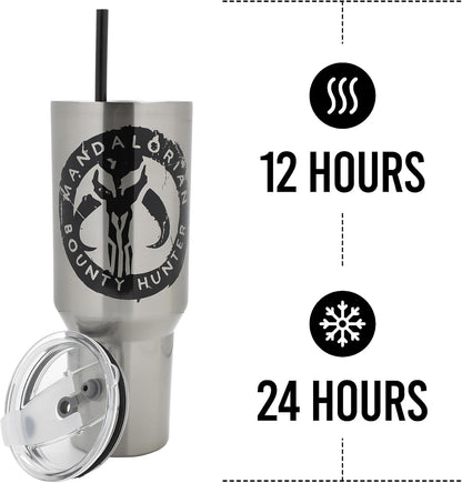 Insulated Stainless Steel Tumbler w/ Reusable Straw & Leak-Proof Lid Easy Carry Handle 40oz (Starwars)