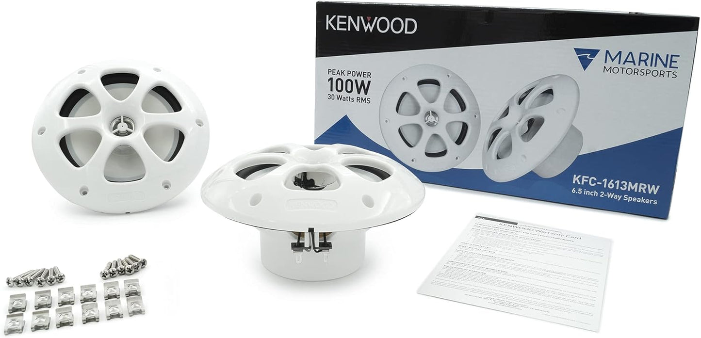 Kenwood KFC-1613MRB/W 6.5 Duim 2-Rigting Koaksiale Waterdigte Mariene/Motorsport/Kar Luidsprekers, Paar, 4 Ohm, 100 Piek Watt (Wit)