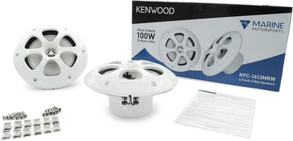 Kenwood KFC-1613MRB/W 6.5 Duim 2-Rigting Koaksiale Waterdigte Mariene/Motorsport/Kar Luidsprekers, Paar, 4 Ohm, 100 Piek Watt (Wit)