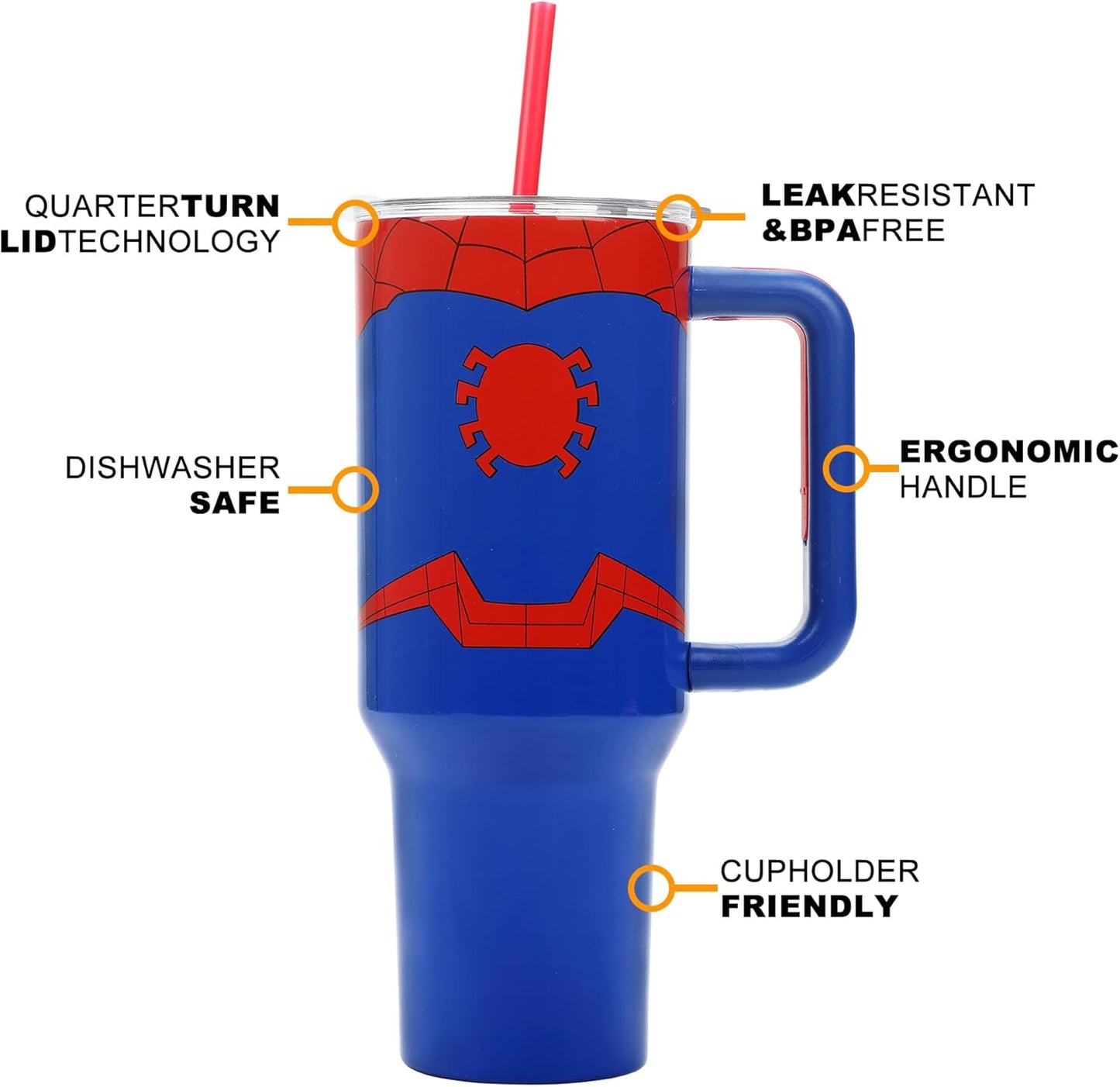 Insulated Stainless Steel Tumbler w/ Reusable Straw & Leak-Proof Lid Easy Carry Handle 40oz (Blue)