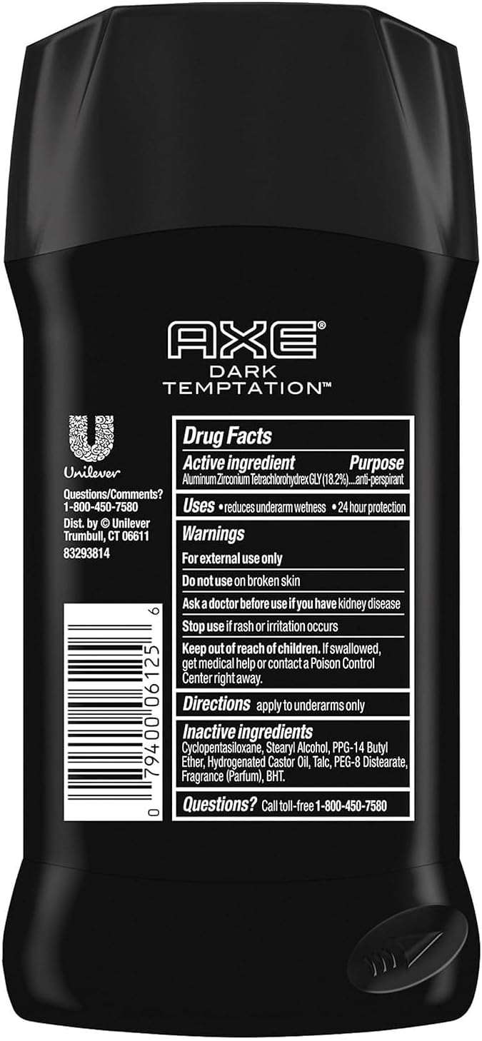 Men AXE Dry Dark Temptation Invisible Solid Anti-Perspirant & Deodorant Stick Deodorant Stick - 2.7 oz (Pack of 2)