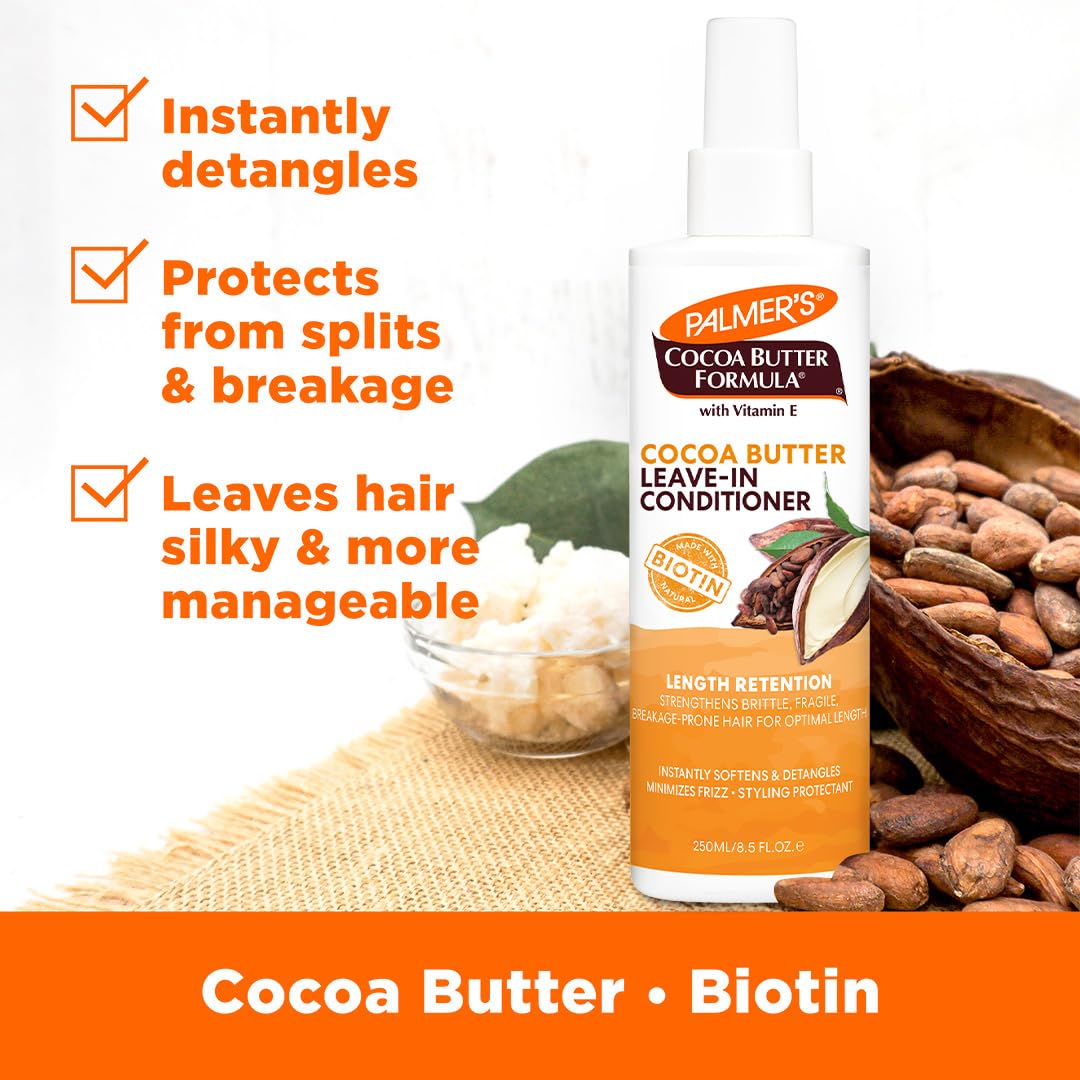Palmer's Cocoa Butter & Biotin Length Retention Leave-In Conditioner, Strengthen, Minimize Frizz and Detangle Hair, Suitable for All Curly Hair (8.5 0z)