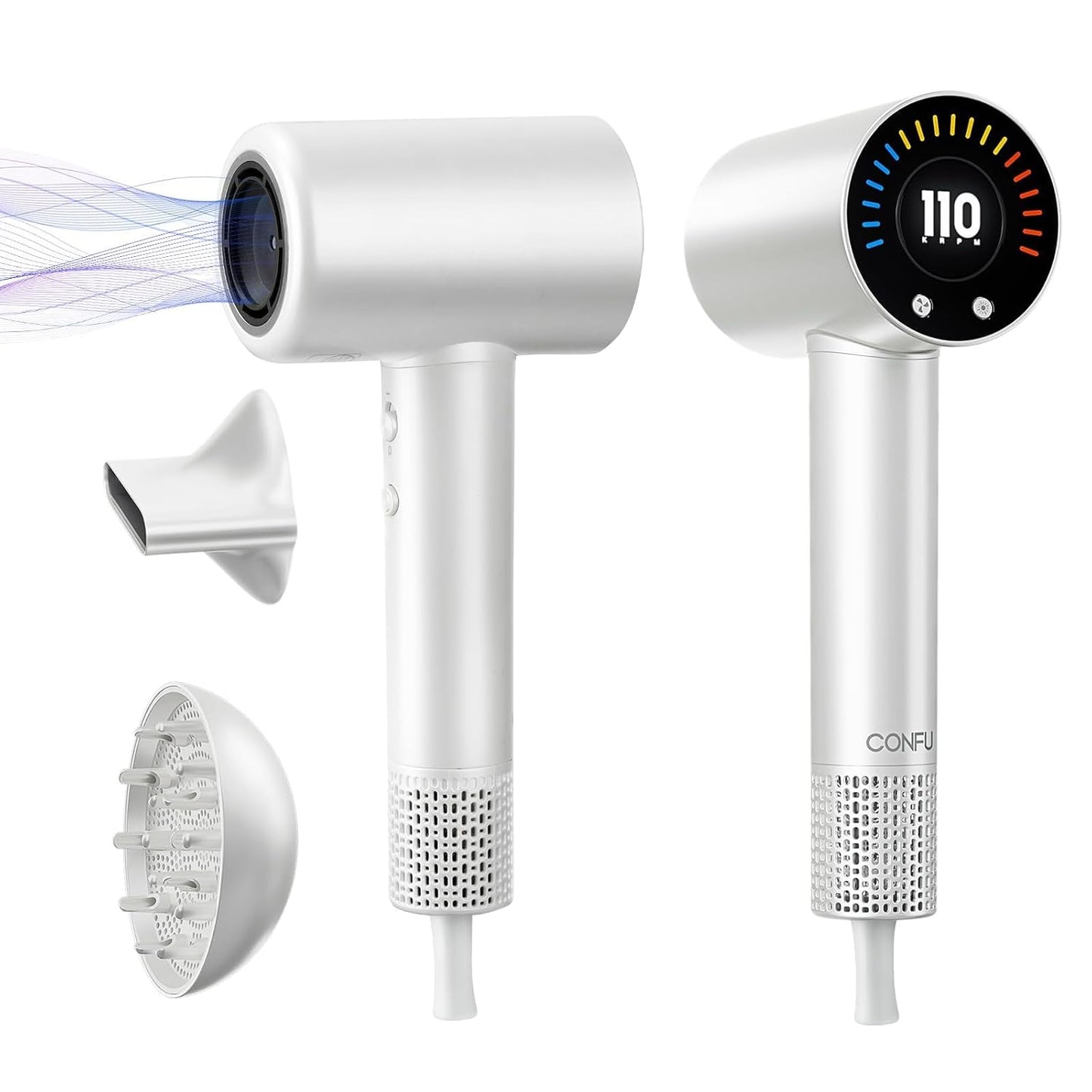 CONFU Haardroër, 110000 RPM Vinnigdraaiende Haardroër met Magnetiese Diffuser en Konsentrator, Professionele Liggewig Ioniese Haardroër vir Vroue en Mans