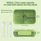Large Bento-Style Leakproof w/ 4 Compartments Food Storage w/ Tableware Reusable On-the-Go Meal - Green