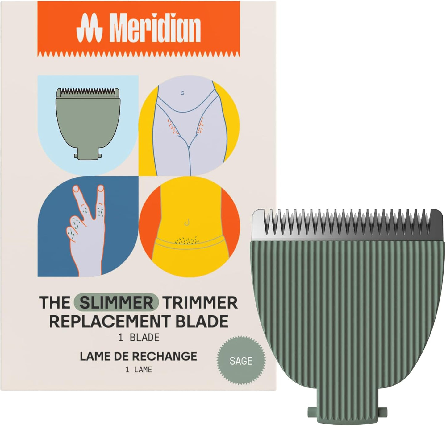 MERIDIAN - Slimmer Trimmer Replacement Blade - Ceramic Blades for Electric Body & Pubic Hair Trimmer, Sage, 1 Pack