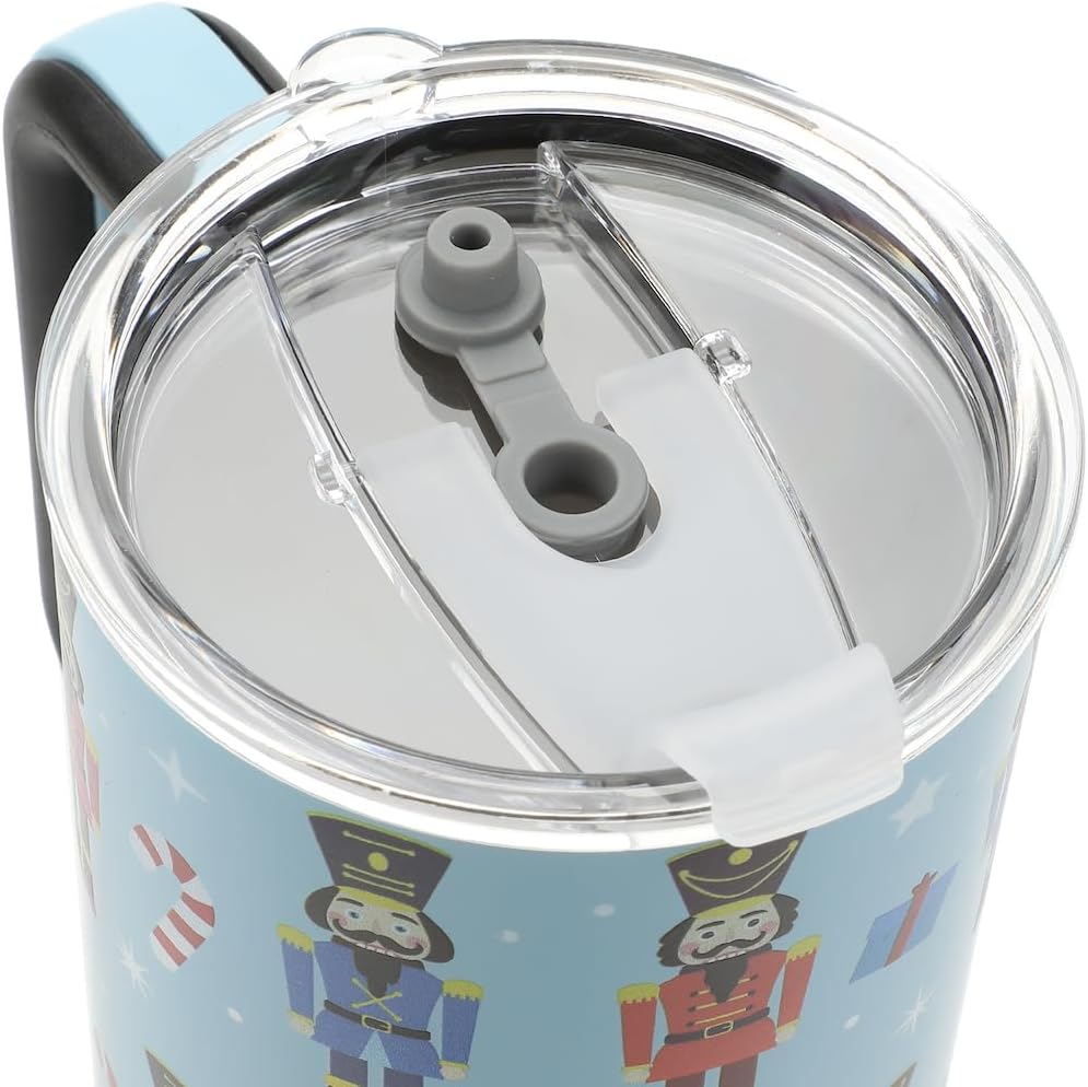 Insulated Stainless Steel Tumbler w/ Reusable Straw & Leak-Proof Lid Easy Carry Handle 40oz (Nutcrackers)