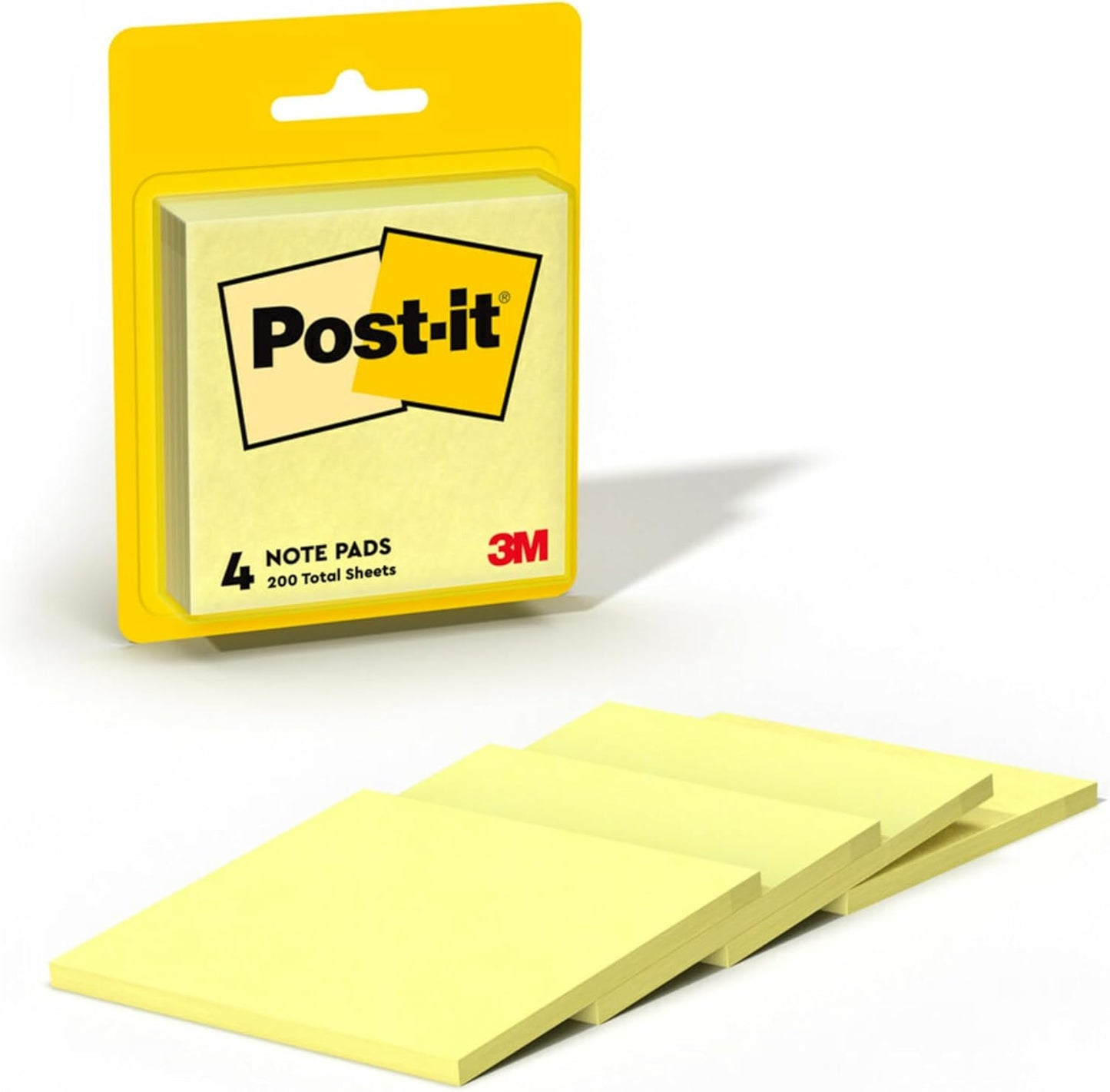 Post-it Notes, 3 in x 3 in, 4 Sticky Notes Pads, 50 Sheets per Pad - Iconic Canary Yellow Note (Pack of 3)