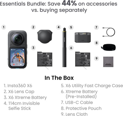 Insta360 X6 Essentials Bundle White - 8K 360 Camera with 1/1.1'' Sensors