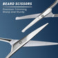 OLOV Professional Beard & Mustache Scissors - Beard Trimming Scissors Set with Boar Bristle Beard Brush with Wood Handle, Carrying Pouch for Men, 4 Pieces Moustache Comb Beard Grooming Scissors Kit