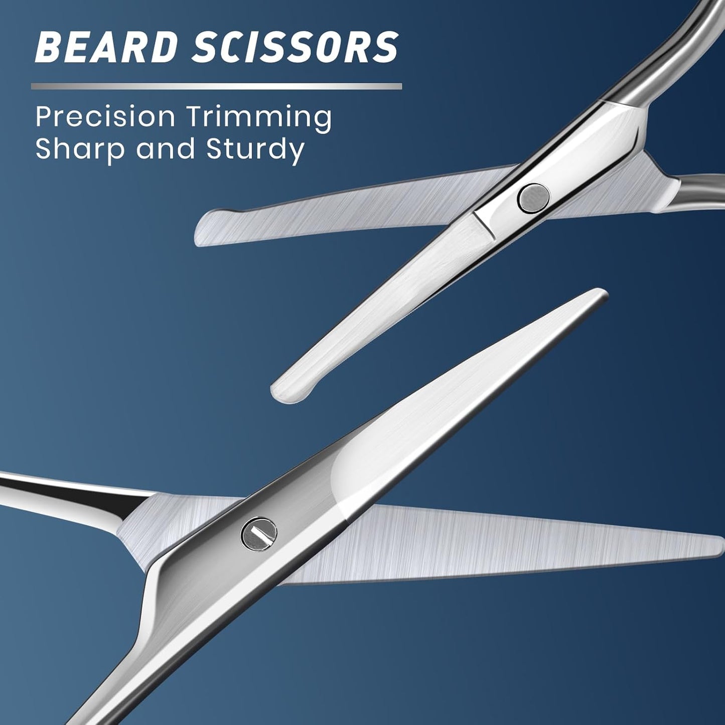OLOV Professional Beard & Mustache Scissors - Beard Trimming Scissors Set with Boar Bristle Beard Brush with Wood Handle, Carrying Pouch for Men, 4 Pieces Moustache Comb Beard Grooming Scissors Kit