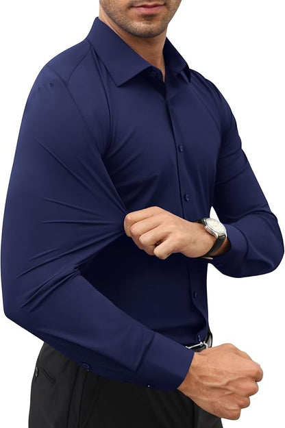 Mans Langmou Slim Fit, Spiervas, Kreukelvry, Knoop-af Rekbaar