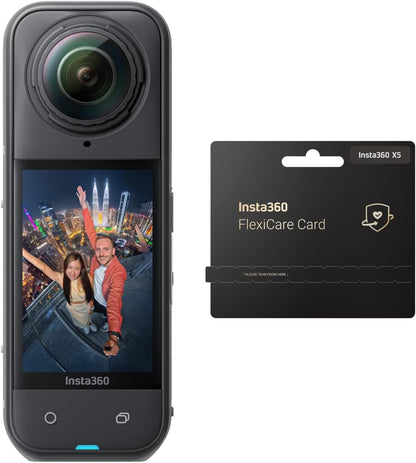 Insta360 X5 FlexiCare Bundle - Waterproof 8K 360° Action Camera, Leading Low Light, Invisible Selfie Stick Effect, Rugged & Replaceable Lens, 3-Hour Battery, Clear Audio, Stabilization