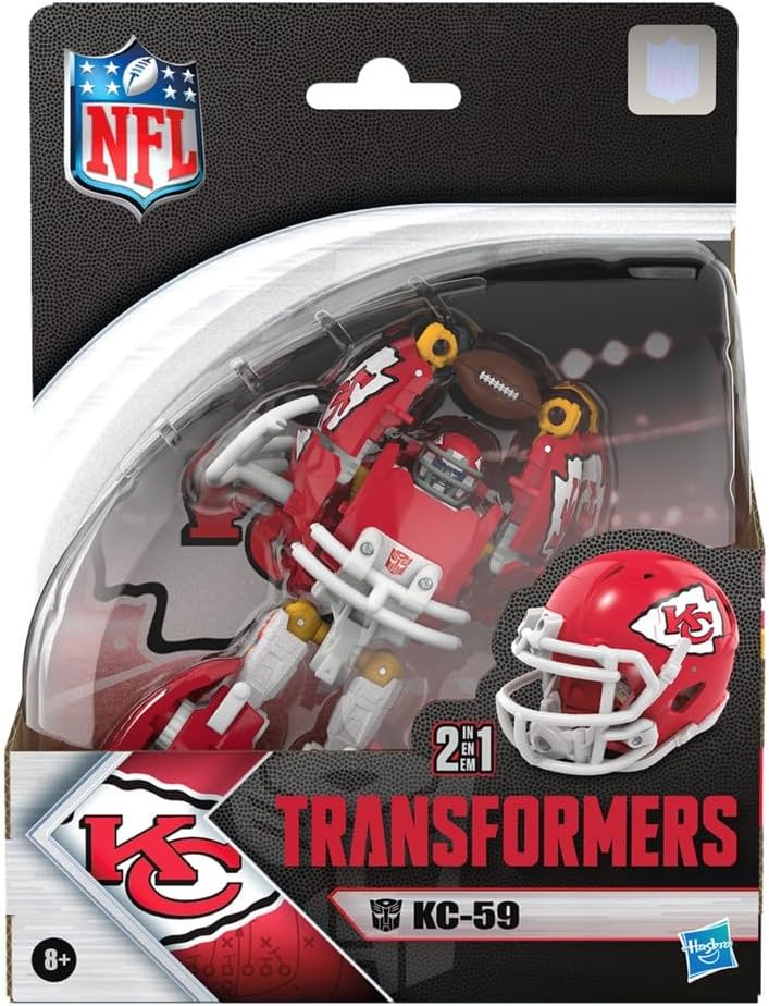 Transformers NFL Kansas City Chiefs KC-59, 5.5-Inch Action Figure Changes from Robot to Helmet, Football Toys for Ages 8+
