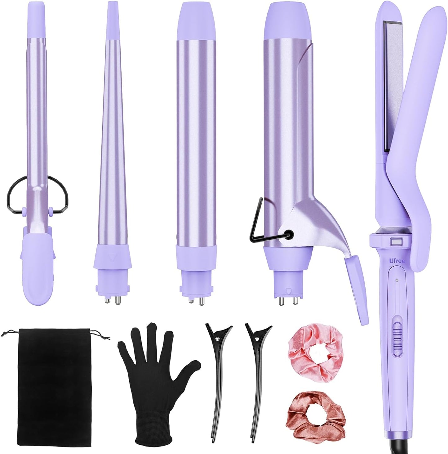 5 in 1 Curling Iron with Interchangeable Ceramic Barrels (0.35"-1.25"), Curling Wand Set with Flat Iron Hair Straightener, Instant Heat Up, Dual Voltage Hair Curler
