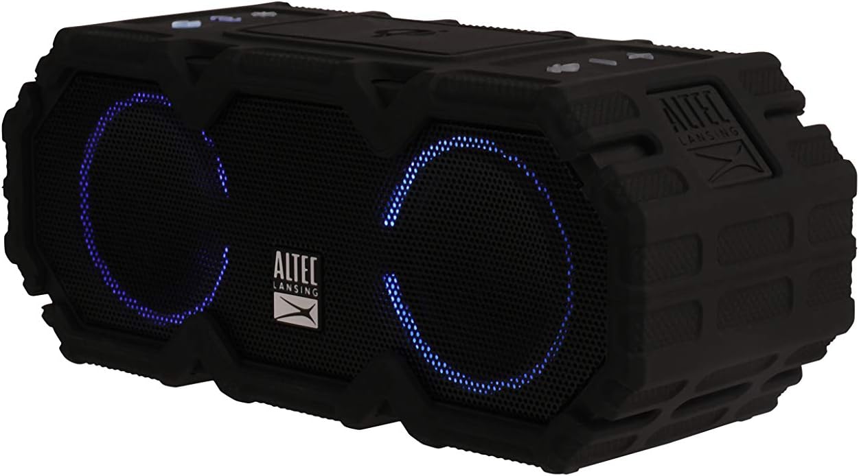 Altec Lansing LifeJacket Jolt - Waterdigte Bluetooth-luidspreker, Duursame en Draagbare Luidspreker met Qi Draadlose Laai en Stemassistent, Swart met Liggie