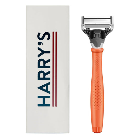 Razor Handle and Razor Blade Cartridge - Shaving Gift Set for Him - (Orange)