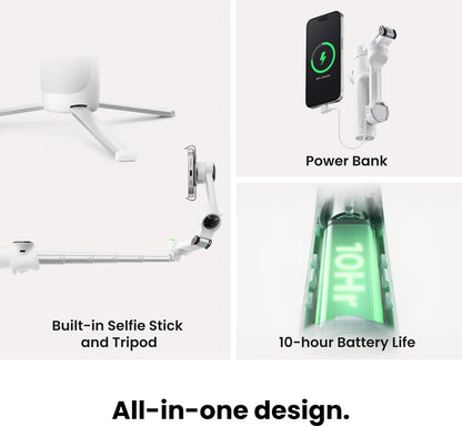 Insta360 Flow 2 Pro White - Industry-First AI Phone Gimbal with Apple DockKit, Pioneering 360º Pan Tracking, Free Tilt, Built-in Tripod/Selfie Stick, Portable Vlog/Travel Stabilizer