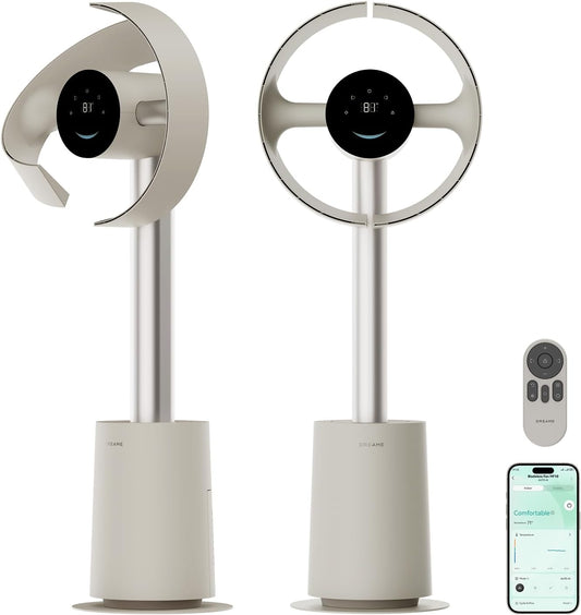 Bladeless Tower Fan MF10 w/ 270° Spatial Airflow Smart Standing Fan Circulation, 59ft/s High Velocity, 10 Speeds 3 Modes, Temperature-Adaptive Airflow - (Beige)