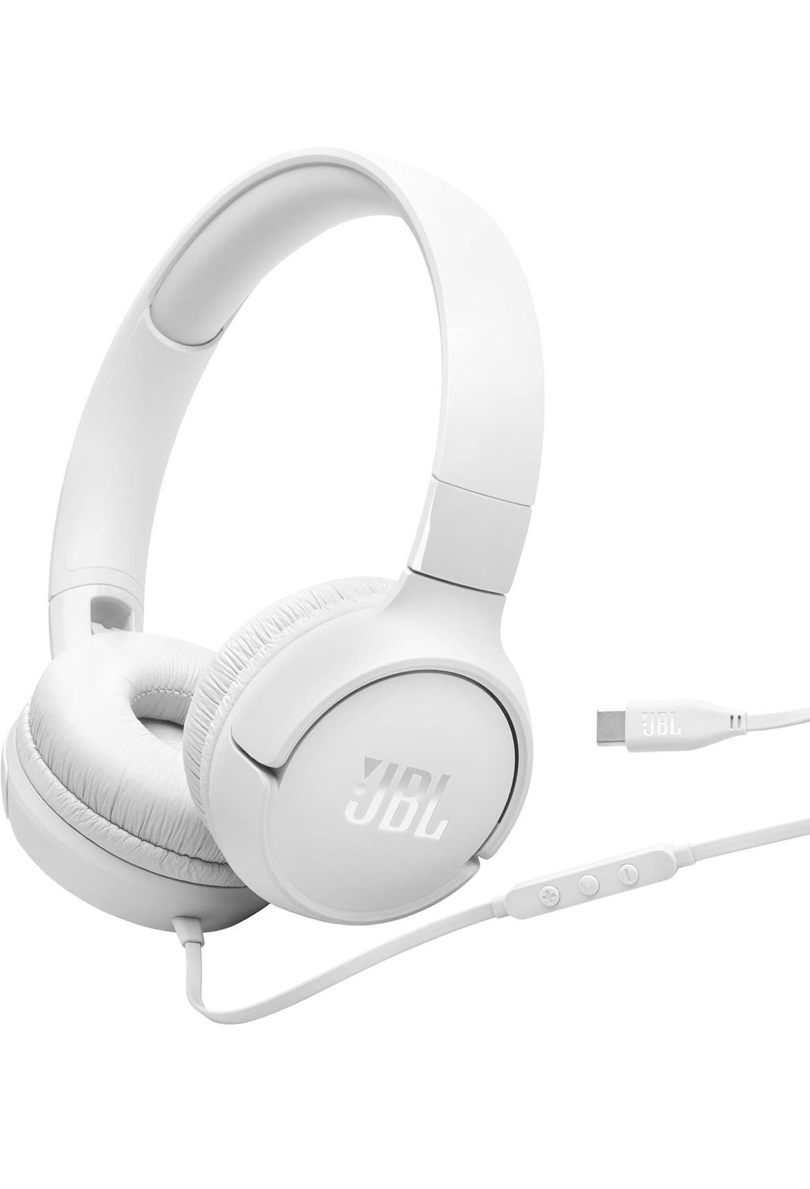 JBL Tune 520C - USB-C Wired on-Ear Headphones with Hi-Res Audio Support, Pure Bass Sound, Comfort fit, USB-C connectivity, 3-Button Remote with Microphone and EQ presets Control (White)