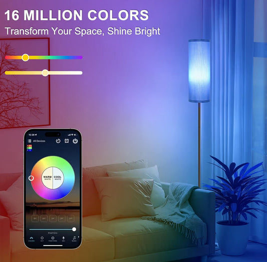 Vloerlampe Dimbaar 3 Kleurtemperature & Helderheid, Hoë Staande Lampe met Veelkleur, 800LM, 9W RGB LED Gloeilamp - Vlootblou Skerm