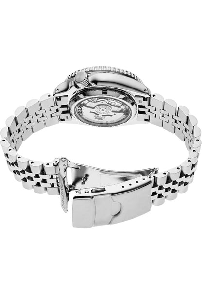 Seiko Outomatiese Horlosie vir Mans - 5 -Sport - Oranje Wysplaat met Datumkalender en Liggewende Wysers & Merkers en Grys GMT Ring, 100m Waterbestand