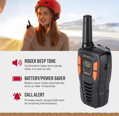Cobra ACXT145-3 Kompakte Walkie Talkies - Herlaaibaar, Liggewig, 22 Kanale, Langafstand 16-Myl Tweerigtingradiostel (3-Pak), Swart