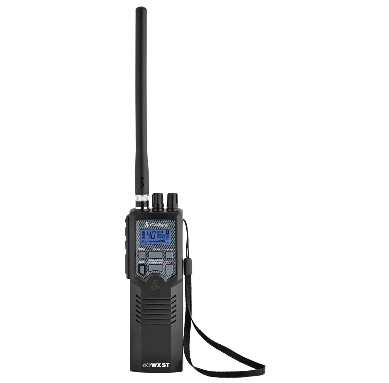 Cobra HH50WXST Handheld CB Radio - Noodradio met Toegang tot Volle 40 Kanale en NOAA Waarskuwings, Oorfone-aansluiting, 4 Watt Kraglewering, Geraasvermindering en Dubbelkanaalmonitering, Swart