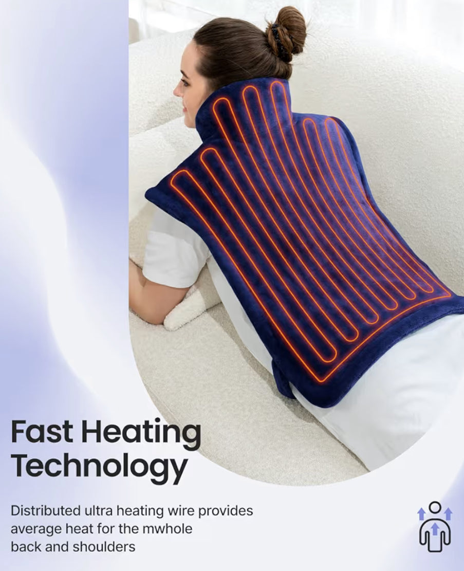 Back Heating Pad for Back Pain Relief - Neck and Shoulder Heat Pad, Auto Shut Off - (Dark Blue)