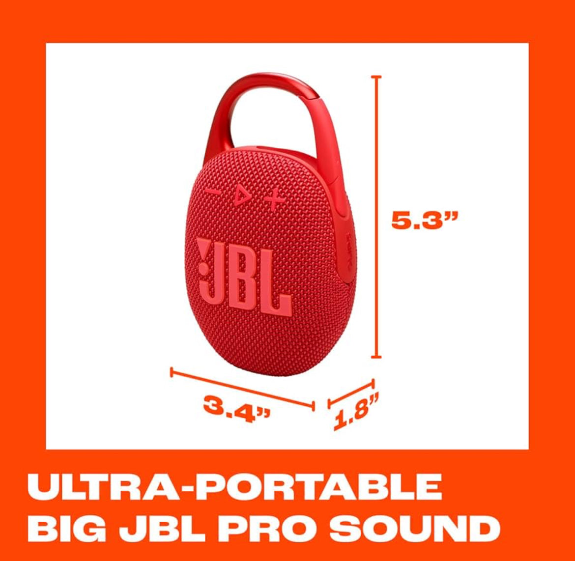 JBL Clip 5 - Ultra-Portable, Waterproof & Dustproof Bluetooth Speaker, Big Pro Sound with Punchy bass - (Red)