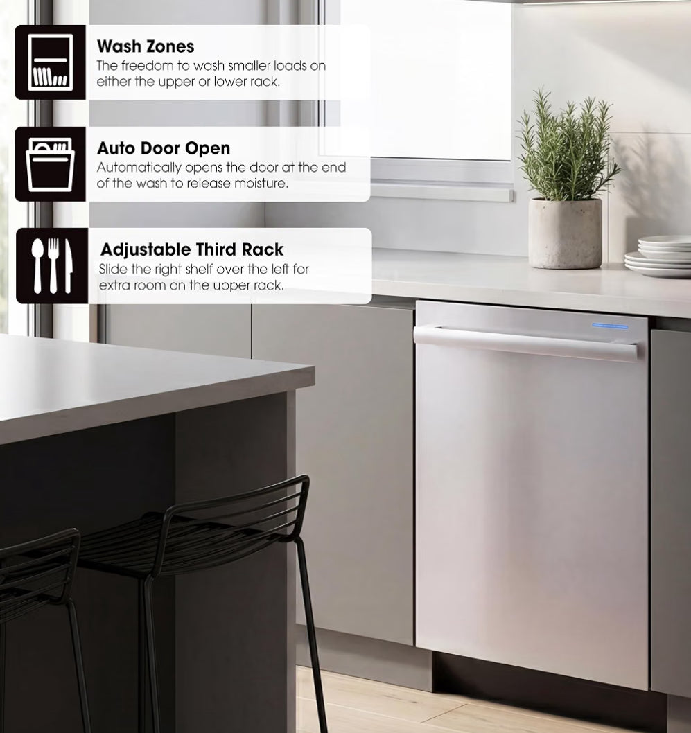 Sharp SDY6735DNS 24 in. Top Control Handle 49 dBA Dishwasher
49 dBA Quiet Operation, 16 Place Settings, Third Rack, Auto Door Open Drying