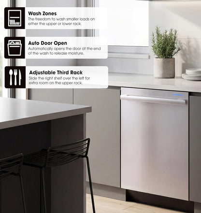 Sharp SDY6735DNS 24 in. Top Control Handle 49 dBA Dishwasher
49 dBA Quiet Operation, 16 Place Settings, Third Rack, Auto Door Open Drying
