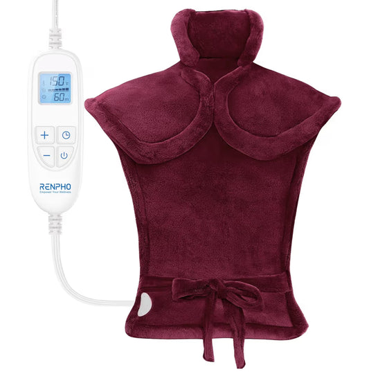 Back Heating Pad for Back Pain Relief - Neck and Shoulder Heat Pad, Auto Shut Off - (Red)