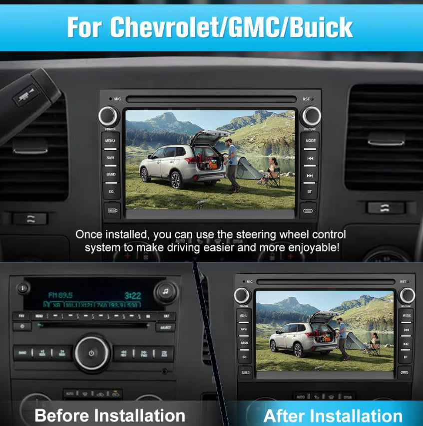 Car Stereo GPS Navigation Head Unit w/ CarPlay Android Auto Multimedia Video Player - Backup Camera for Chevrolet Silverado GMC Sierra Yukon 2007-2013,