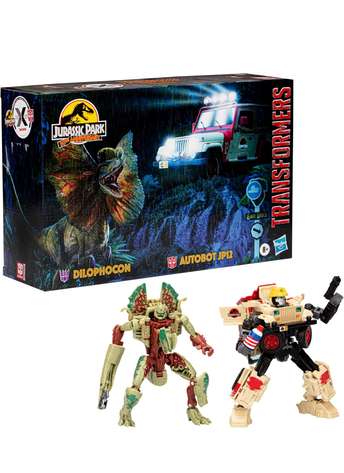 Transformers Collaborative Jurassic Park x Toys Dilophocon & Autobot JP12, Aksiefigure vir Seuns en Dogters 8 Jaar en Ouer