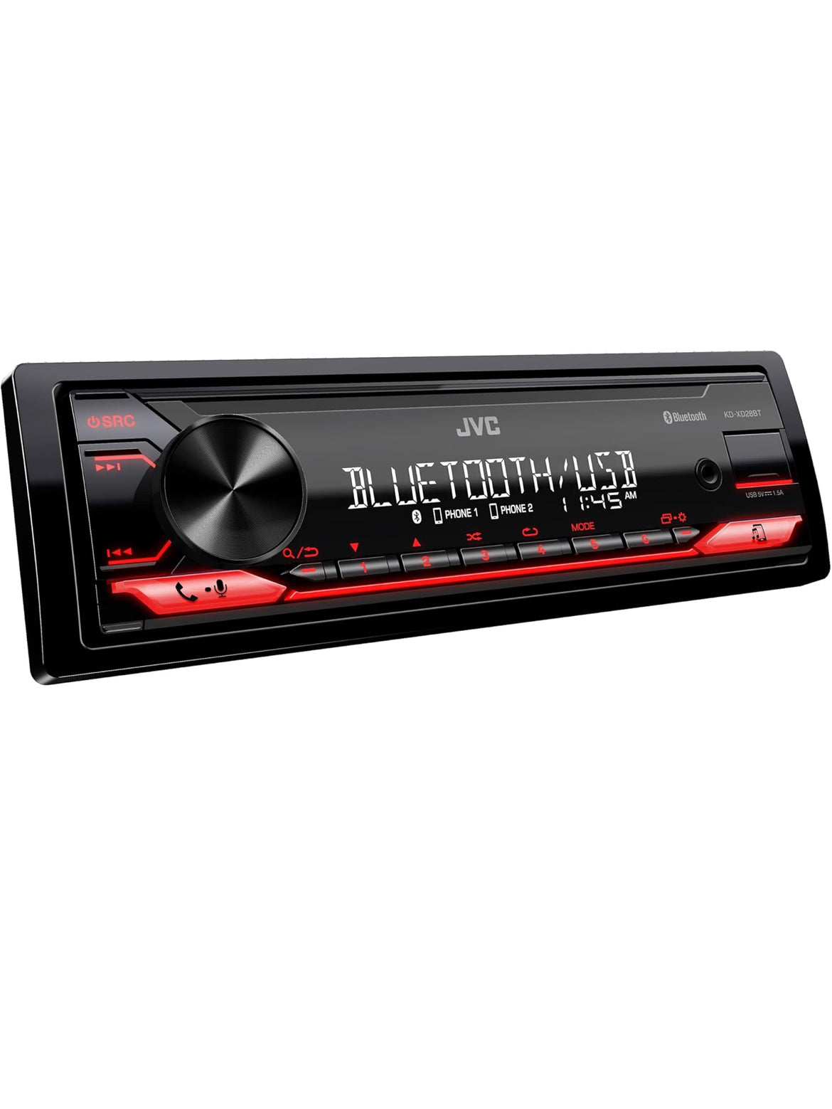 JVC KD-XD28BT Bluetooth-motorstereo met USB-poort – AM/FM-radio, MP3-speler, hoëkontras-LCD, 50 Watt, afneembare voorpaneel – Enkel DIN – 13-band EQ