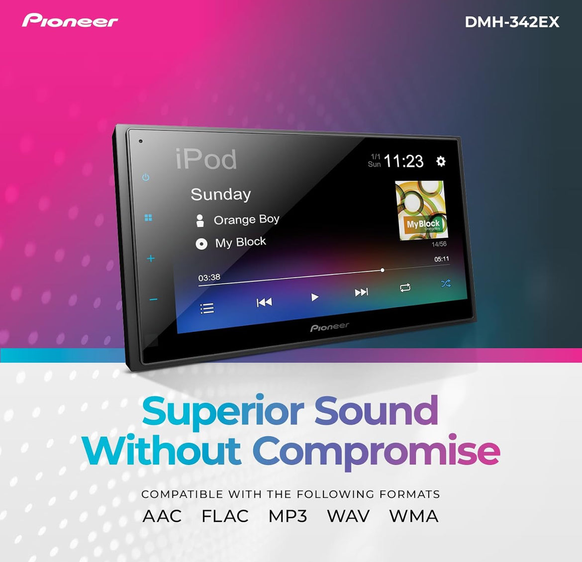 Pioneer DMH-342EX 6.8" Capacitive Touchscreen Double Din Car Stereo
Digital Multimedia Receiver, Alexa, Bluetooth, Backup Camera, USB, FLAC, MIXTRAX, AM/FM Radio, Short Chassis, 13-Band EQ