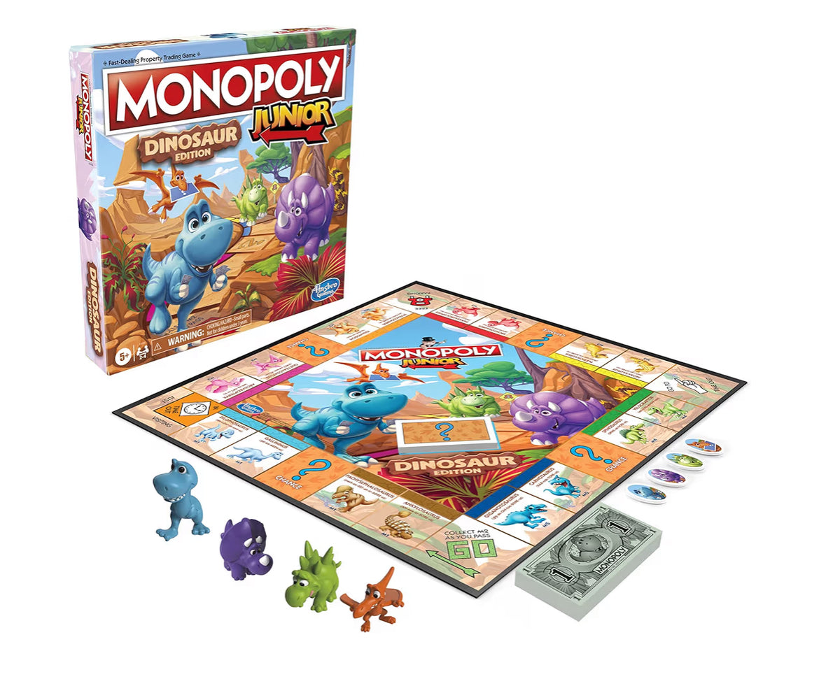 Hasbro Gaming Monopoly Junior Dinosaur Edition Game - Kids Board Games with Dino-Themed Toy Tokens