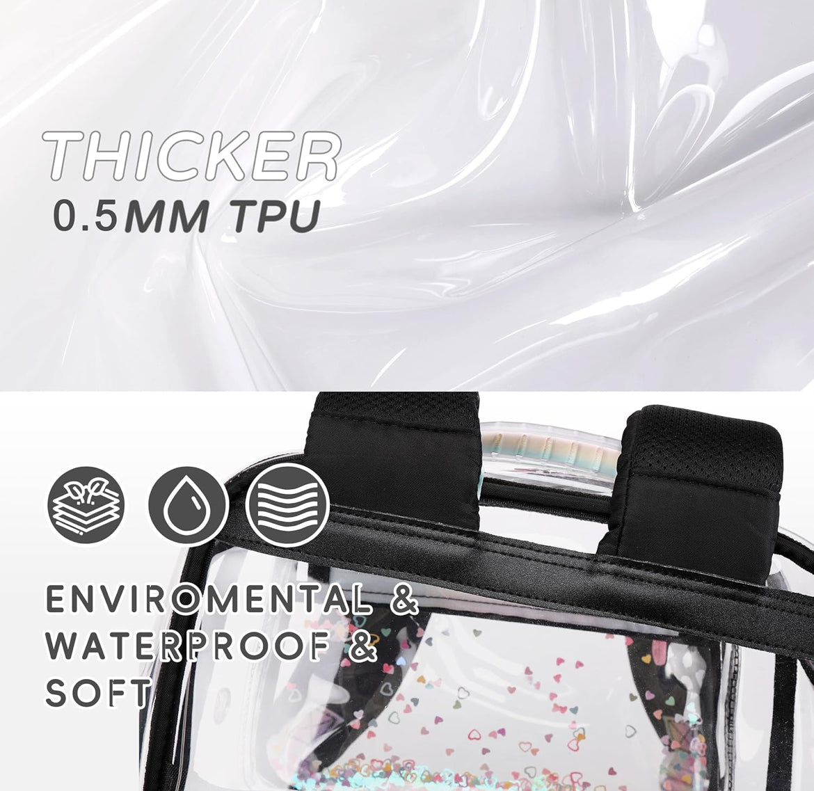 Clear Backpack for Girls Women Transparent Kids Elementary College School Bag Travel Laptop Backpacks Large Bookbags (Black)