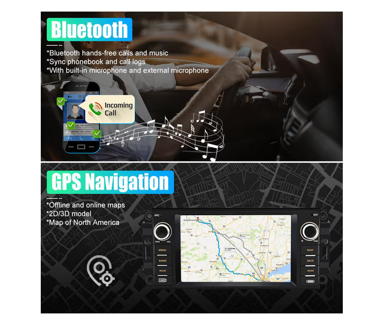 Car Stereo Replacement Support Carplay Android Auto Built in Bluetooth WiFi - for Jeep Wrangler JK 2007-2018 Dodge RAM 1500 2500 3500 2009-2012