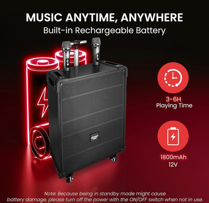 Draagbare 12" Koordlose Bluetooth-luidsprekersisteem - Ingeboude Herlaaibare Battery, Koordlose Mikrofoon, USB/Mikro SD/FM - 80 Watt - FM Radio met Digitale LED-skerm