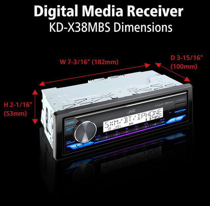 JVC KD-X38MBS Motor- en Maritieme Digitale Media-Ontvanger met Bluetooth, USB, SiriusXM Gereed, Versoenbaar met Amazon Alexa, Konformeel Bedekte PCB