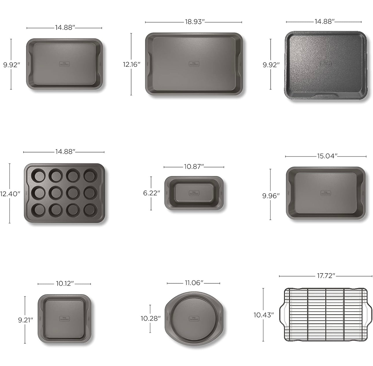 Ninja Foodi NeverStick Premium 10-stuk Bakgereedskapstel, Oondveilig tot 260°C, met (2) Bakplate, Koekiebakplaat, Broodpan, Muffinpan, (4) Koekpanne & Verkoel-/Braairooster - Grys