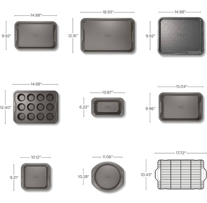 Ninja Foodi NeverStick Premium 10-stuk Bakgereedskapstel, Oondveilig tot 260°C, met (2) Bakplate, Koekiebakplaat, Broodpan, Muffinpan, (4) Koekpanne & Verkoel-/Braairooster - Grys