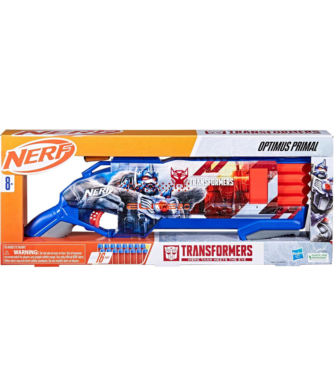 NERF Transformers Optimus Primal Dart Blaster, 16 Nerf Elite Darts, Pump Action, Toy Foam Blasters for 8 Year Old Boys & Girls & Up
