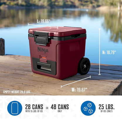 Ninja Cooler FrostVault 30QT-koeler met wiele – geïsoleer met temperatuur-droëberglade, hou ys dae lank koud – Canyonrooi