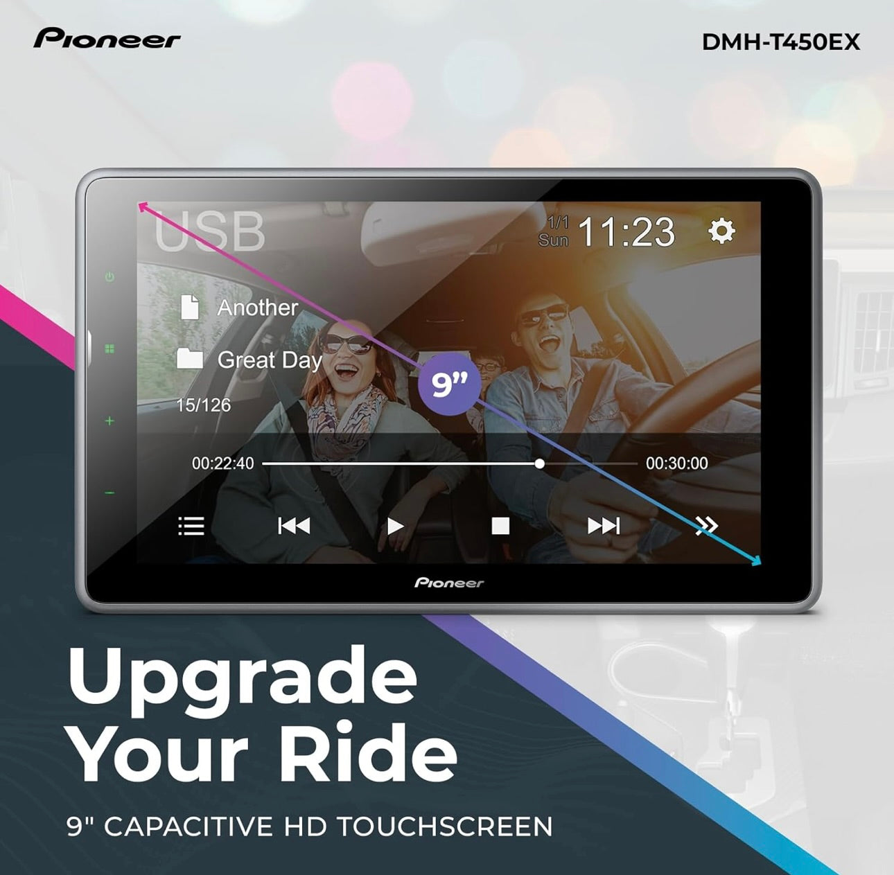 Pioneer DMH-T450EX Digitale Multimedialontvanger met Weblink, 9” Kapasitiewe Raakskerm, Dubbel-DIN, Ingeboude Bluetooth, Amazon Alexa via Toepassing, Terugskamera-versoenbaarheid