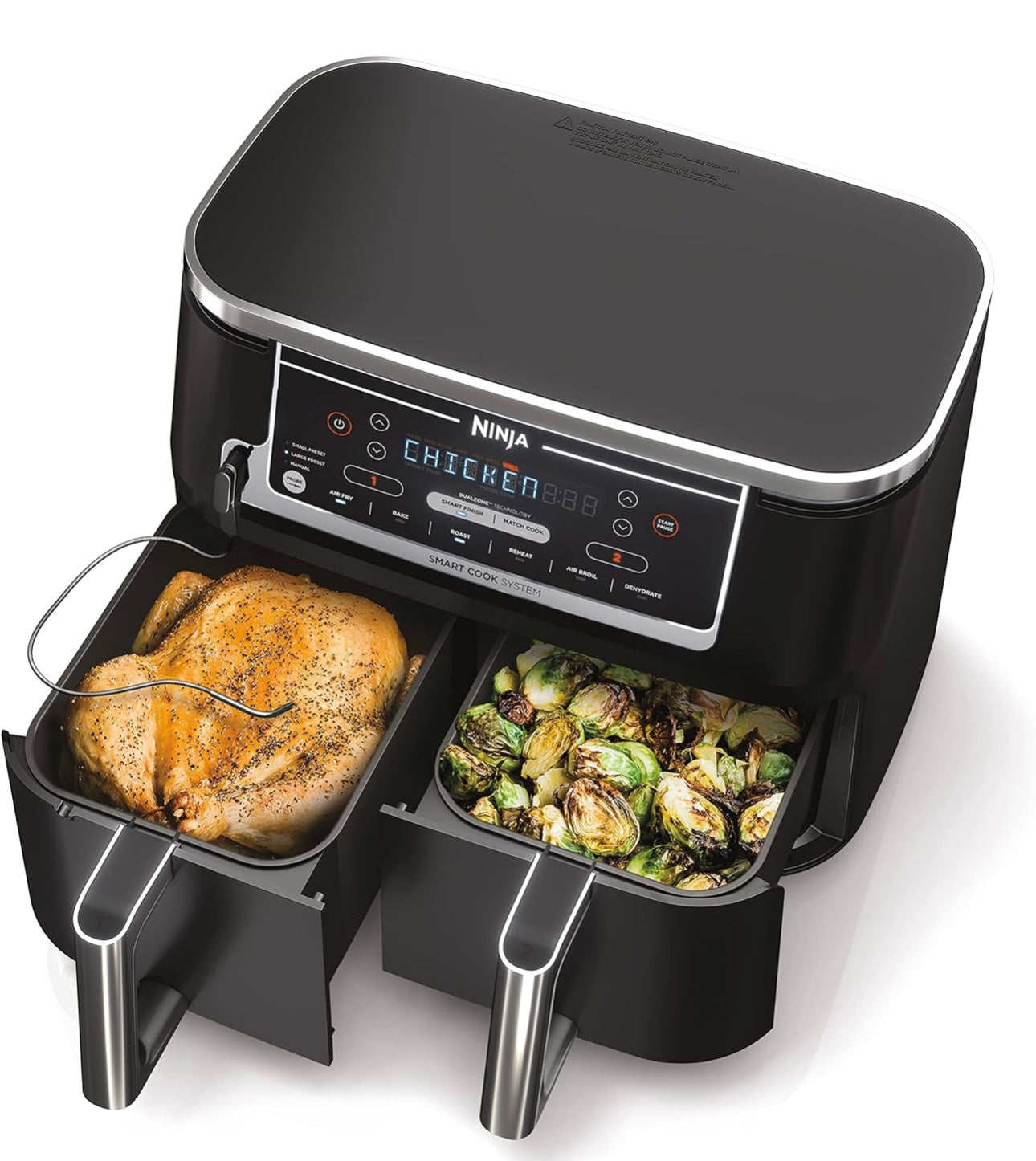 Ninja Air Fryer, Thermometer, Roast, Bake, Air Fry, Crisps, Broil, Reheats, Keep Warm, 6-in-1 - 10 QT, (Grey DZ550)