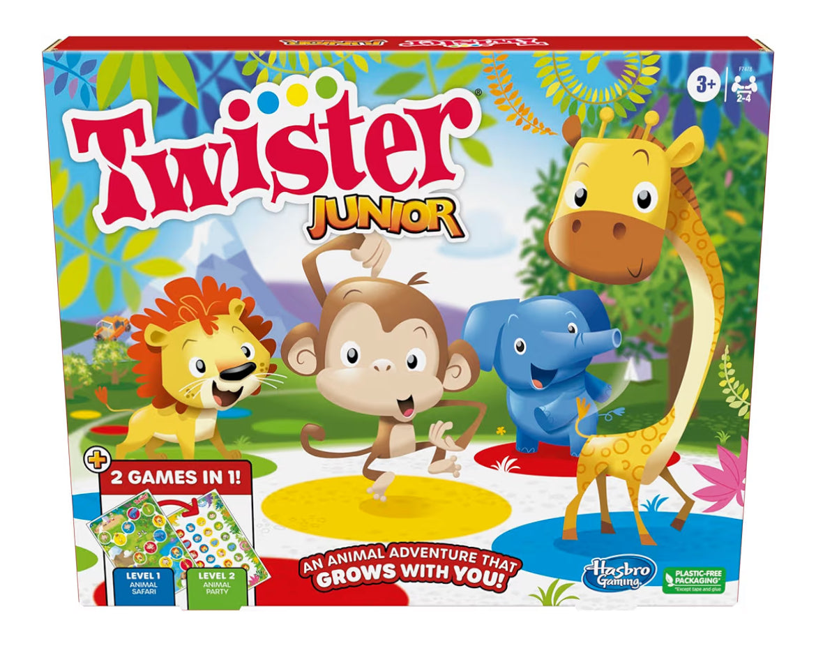 Hasbro Gaming Twister Junior Game, Animal Adventure 2-Sided Mat, 2 Games in 1, Party Game for Kids Ages 3 and Up and 2-4 Players