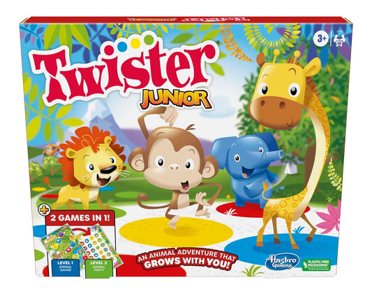 Hasbro Gaming Twister Junior Game, Animal Adventure 2-Sided Mat, 2 Games in 1, Party Game for Kids Ages 3 and Up and 2-4 Players