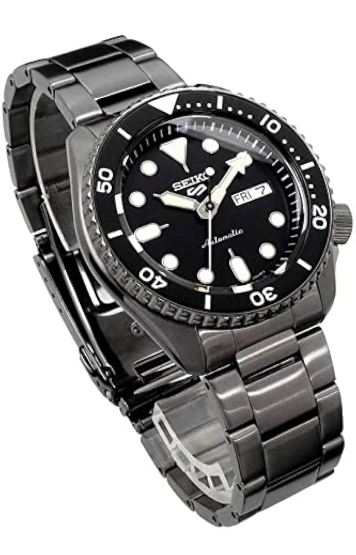 SEIKO Outomatiese Horlosie 5 Sport - Dag/Datum Kalender, LumiBrite Wysers en Merkers, en Roterende Ring, 100m Waterbestand - Swart